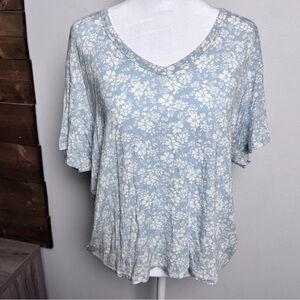 American Eagle Soft & Sexy Boxy Tee Blue White Floral Size S NWOT